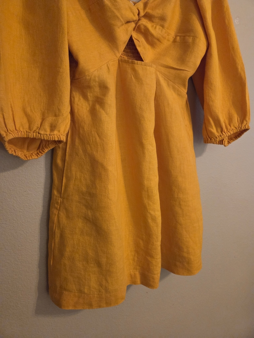 LOFT Beach Rusty Orange 100% Linen Cut Out Puff Sleeve Mini Pocket Dress SZ‎ M - Picture 5 of 14